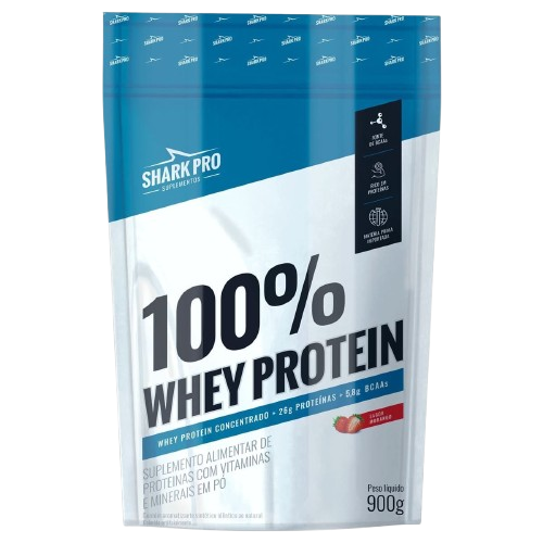 100% Whey Protein - 900g Refil Morango - Shark Pro