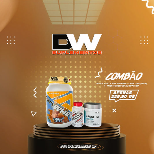 COMBÃO WHEY TASTY ADAPTOGEN + CREATINA DUX + THERMOGENICO EURONUTRY