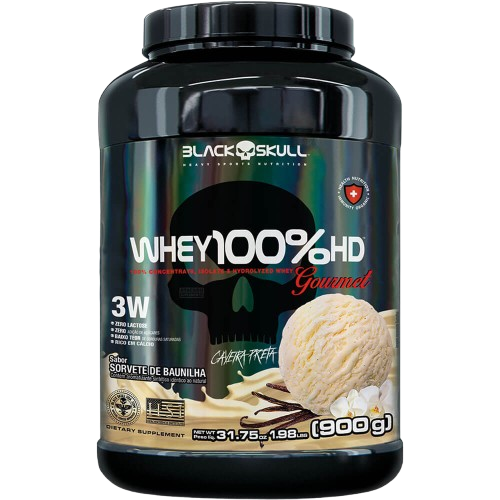 Whey 100% HD 3W - Black Skull Sabor Baunilha 900g